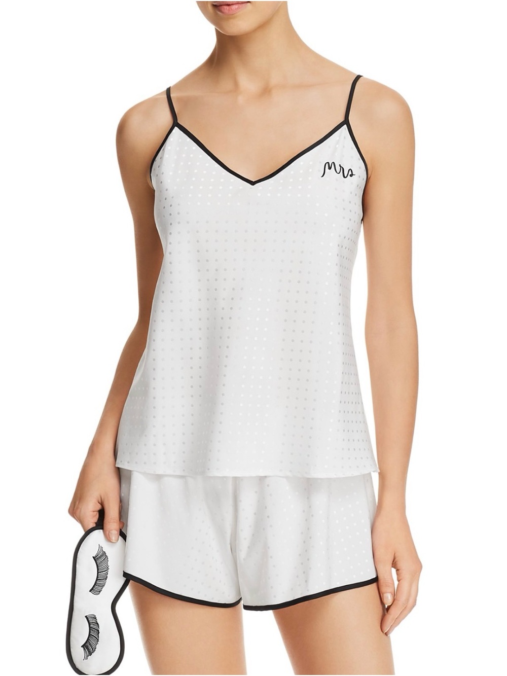 kate spade White Satin bride MRS Dot Cami & Short Sleep Set with Black Trim
